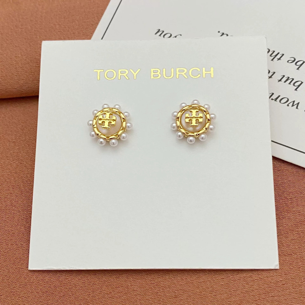 Tory Burch Pearl Letter Stud Earrings for